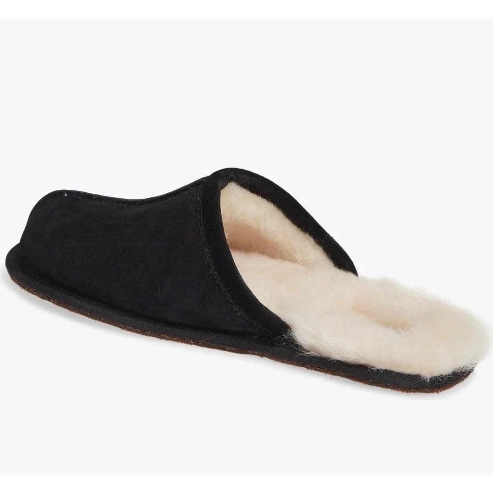 UGG Men's Scuff Slippers Black Suede Wool Lined Size 8 NWT